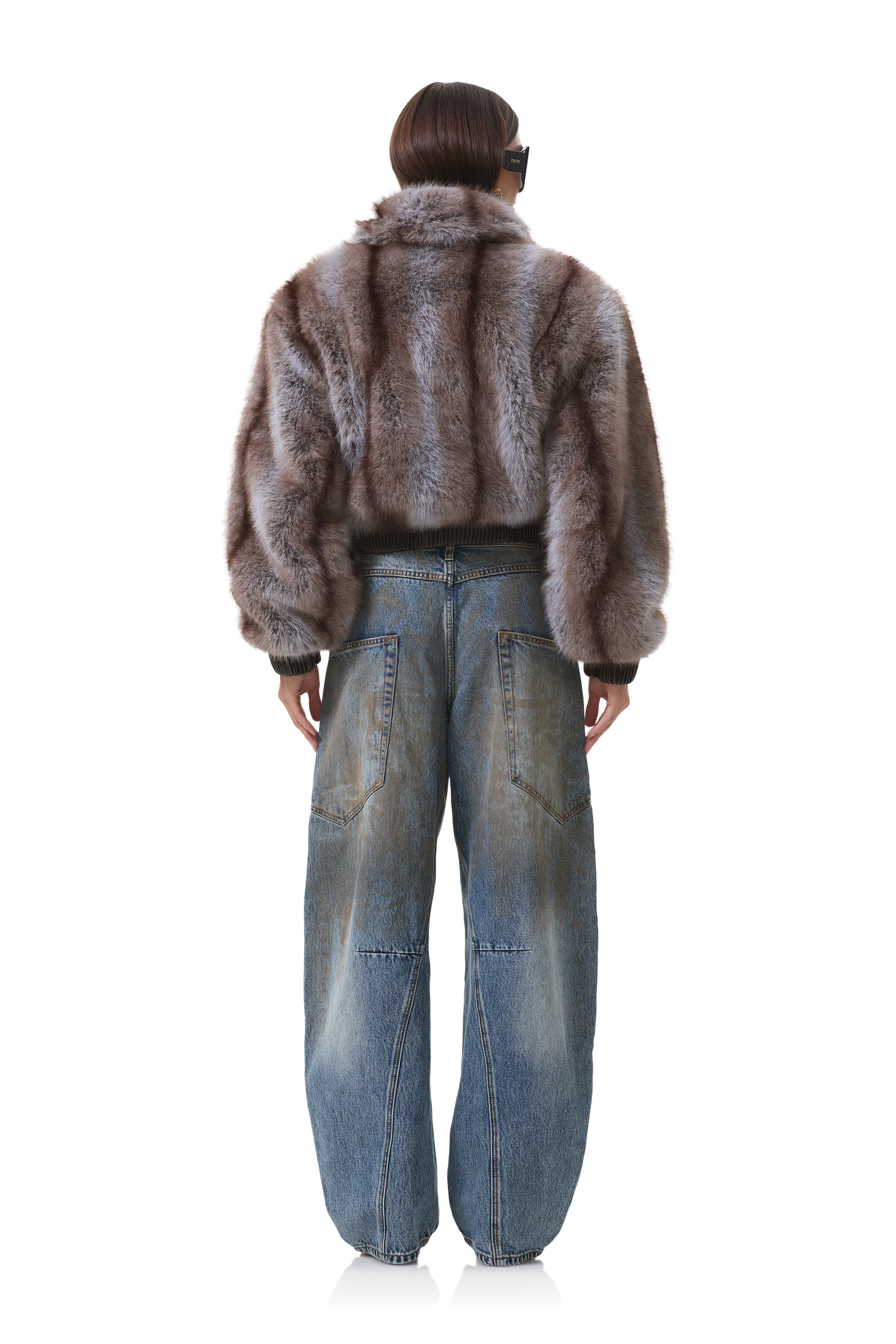 Adelaide Fur Bomber Jacket - Lilac Brown Stripe - Image 4