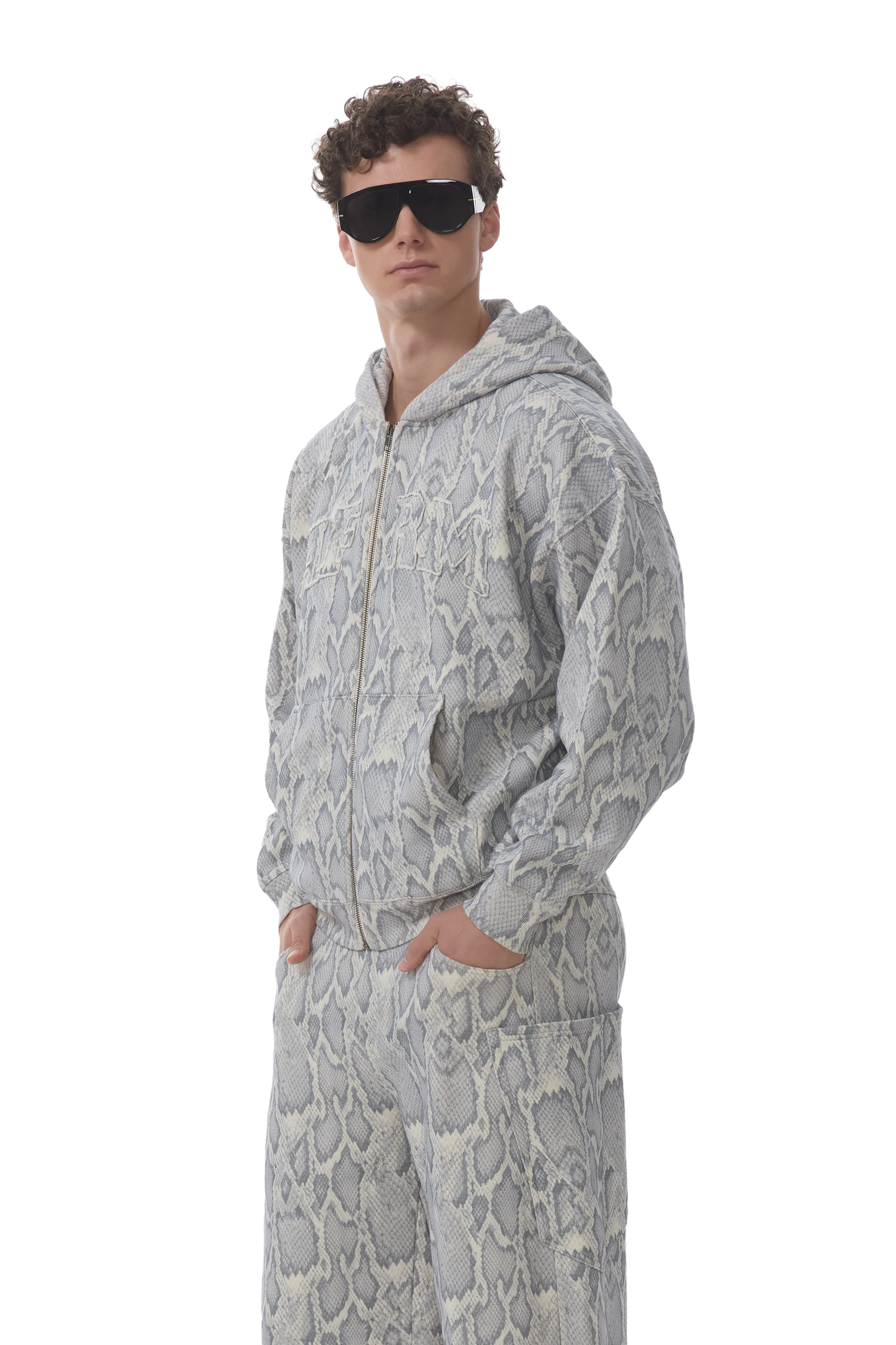 Cameron Zip Up Hoodie - Silver Snake - Image 3