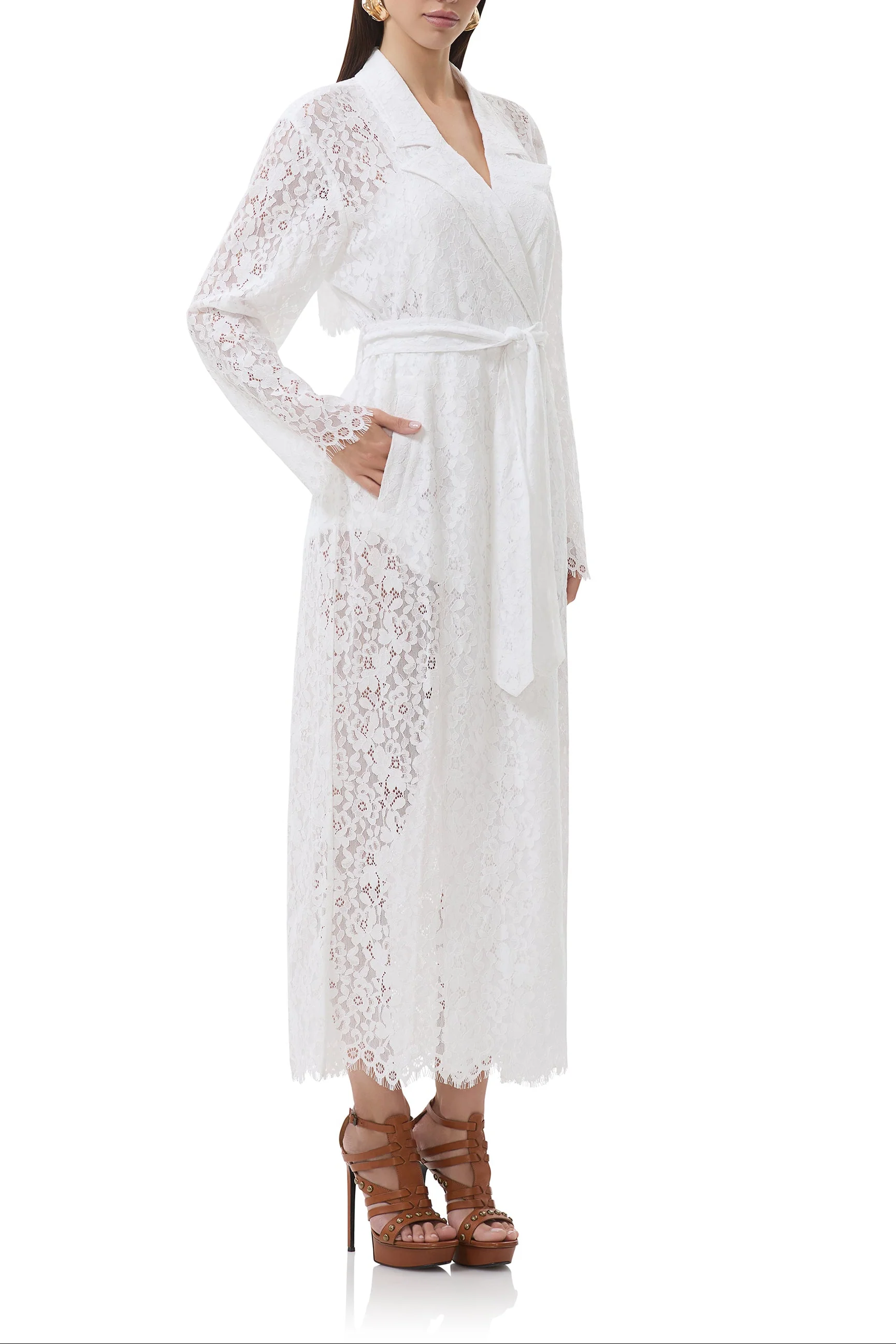 Earhart Trench Coat - Bright White Lace - Image 3