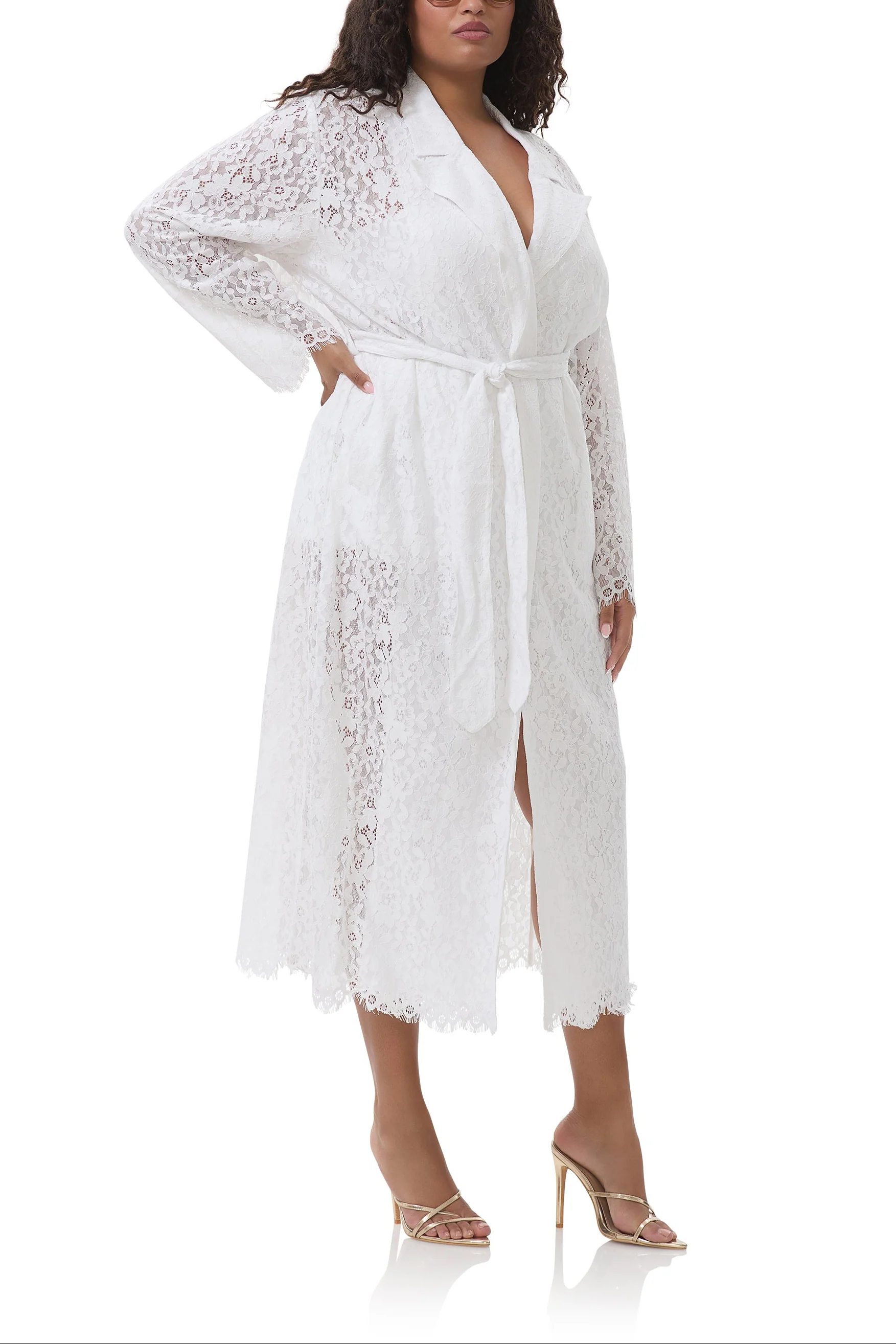 Earhart Trench Coat - Bright White Lace - Image 4