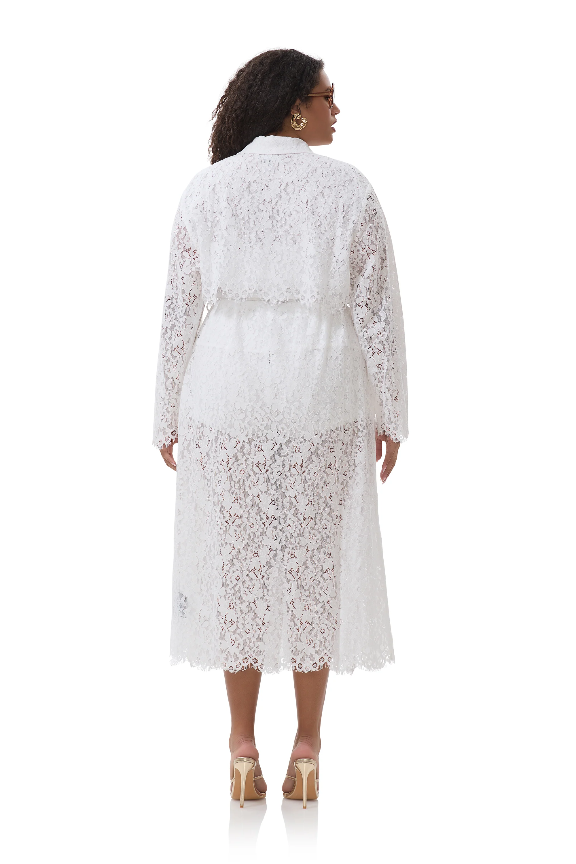 Earhart Trench Coat - Bright White Lace - Image 8