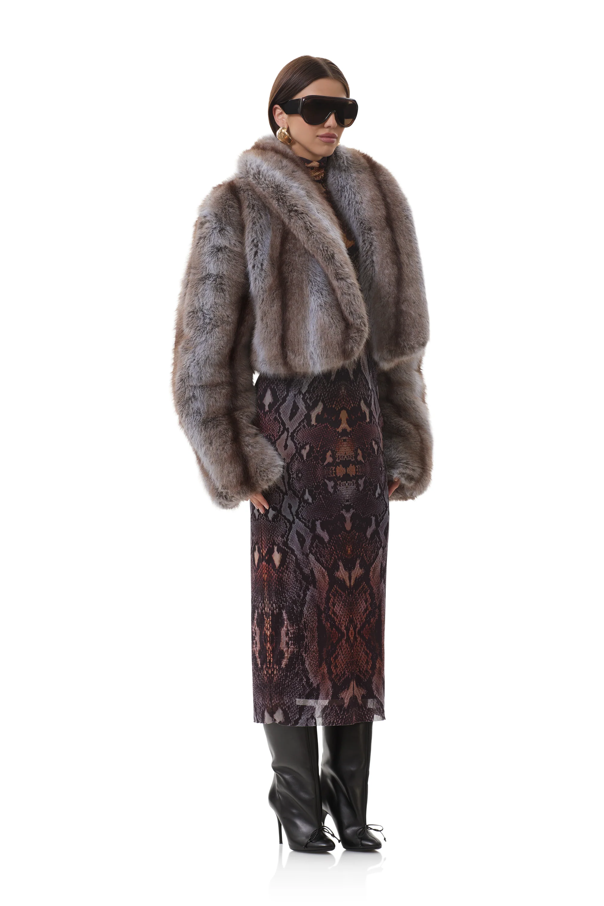 Stephanie Fur Jacket - Lilac Brown Stripe - Image 3