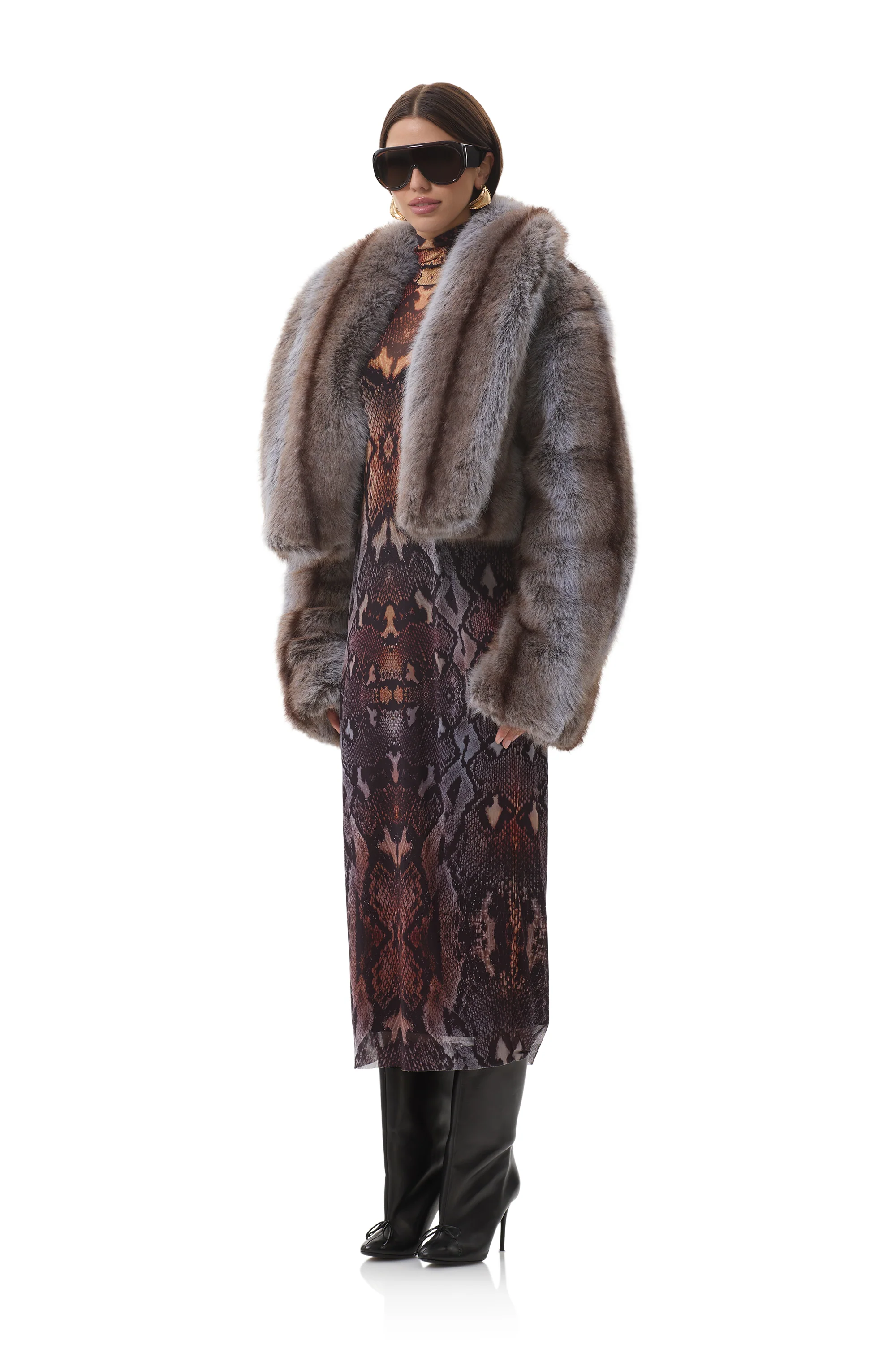 Stephanie Fur Jacket - Lilac Brown Stripe - Image 5